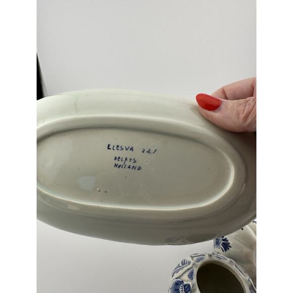 Delft Blue/White Hand Painted S&P Toothpick/Mustard with 9 inch Tray Holland - Picture 7 of 10